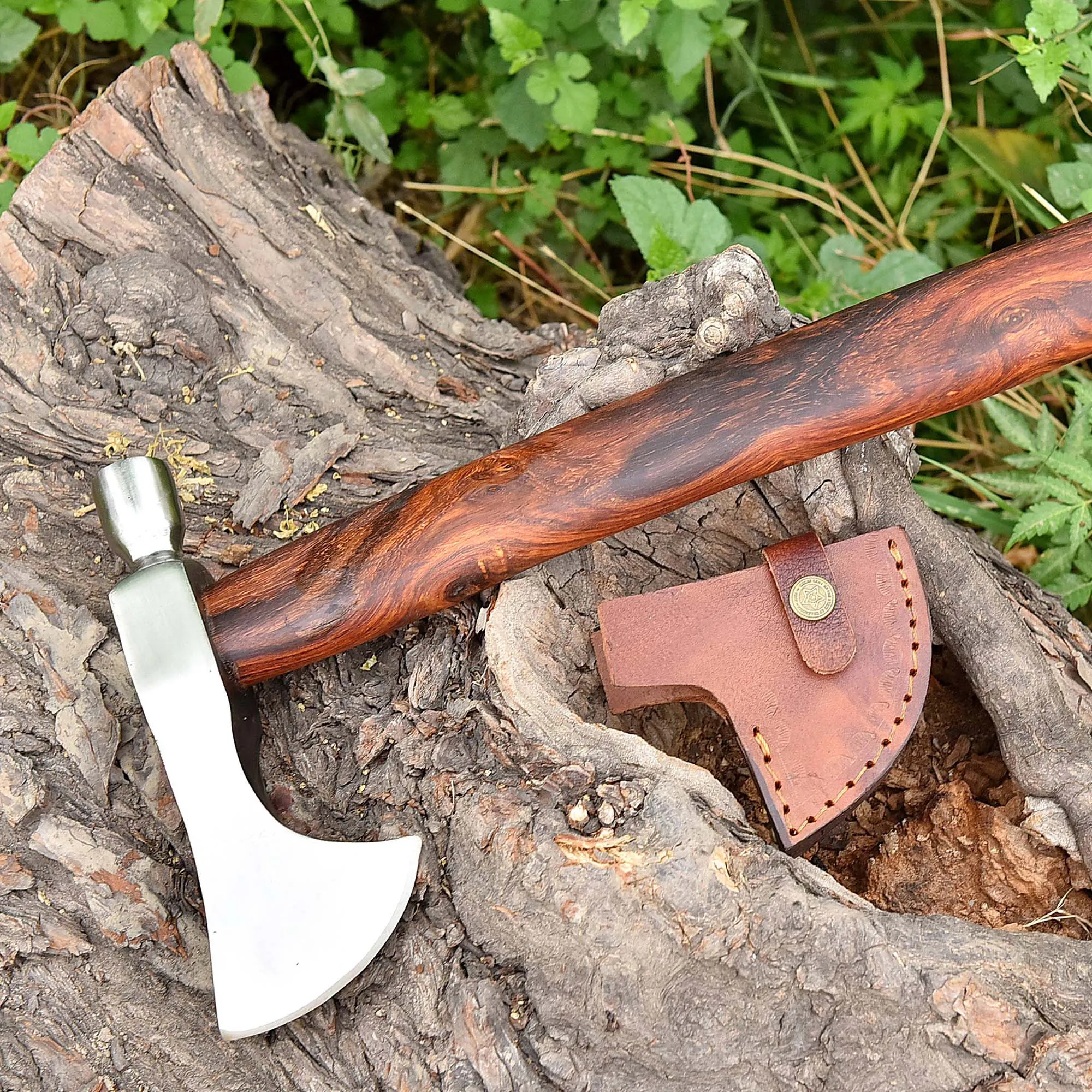 Ball Hammer Axe Forged Carbon Steel Outdoor camping with Genuine leather sheath