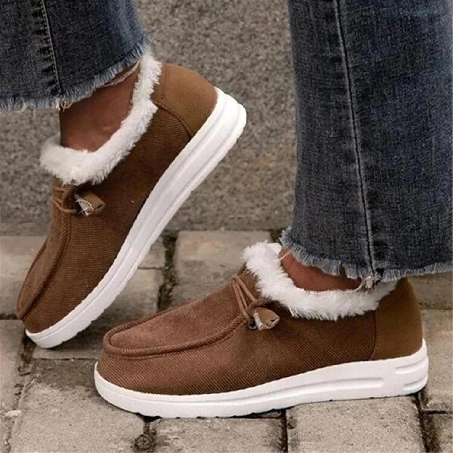 Cute Winter Boots For Women Fashion Snow Boots with Fur Lined Warm Slip On Casual Fuzzy Loafers Shoes Ankle Booties