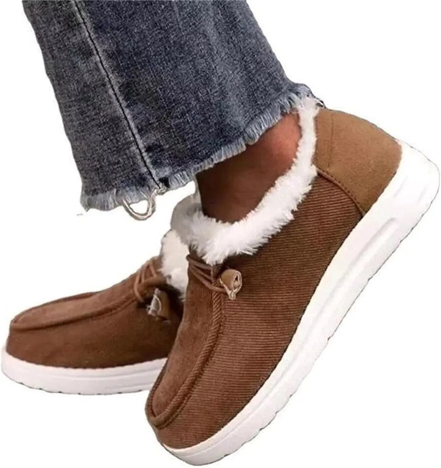 Cute Winter Boots For Women Fashion Snow Boots with Fur Lined Warm Slip On Casual Fuzzy Loafers Shoes Ankle Booties
