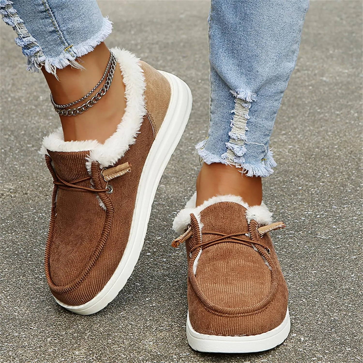 Cute Winter Boots For Women Fashion Snow Boots with Fur Lined Warm Slip On Casual Fuzzy Loafers Shoes Ankle Booties