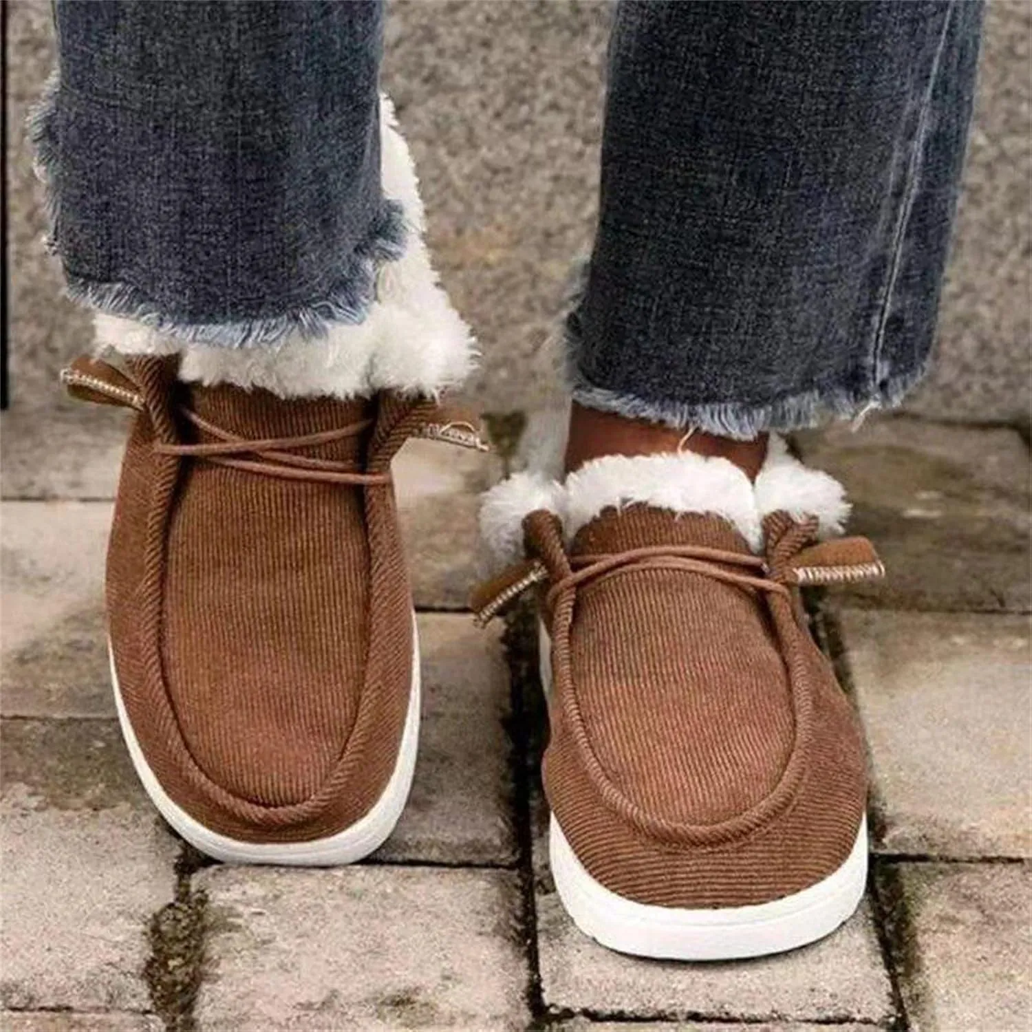 Cute Winter Boots For Women Fashion Snow Boots with Fur Lined Warm Slip On Casual Fuzzy Loafers Shoes Ankle Booties