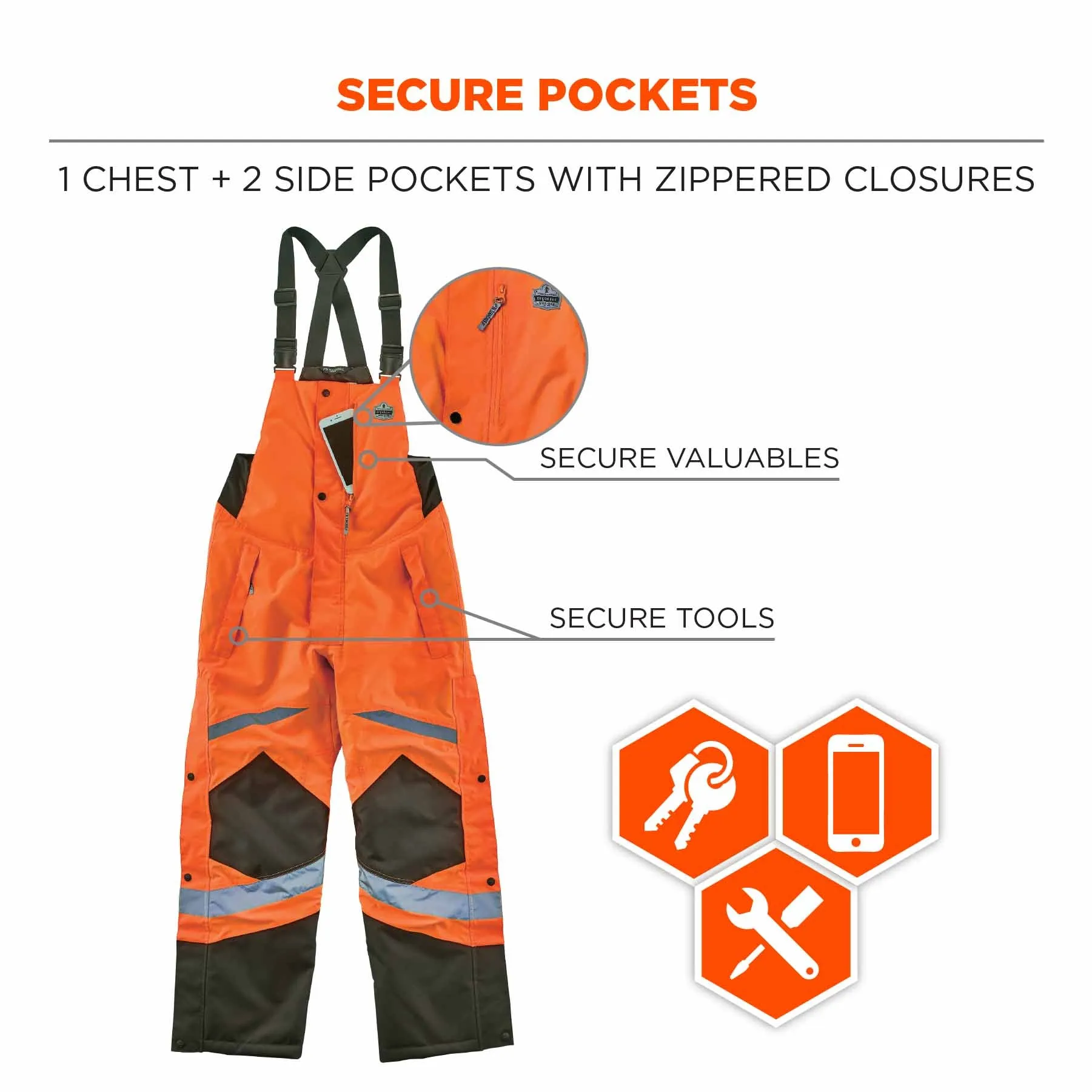 Ergodyne 25637 8928 3XL Orange Class E Hi-Vis Insulated Bibs