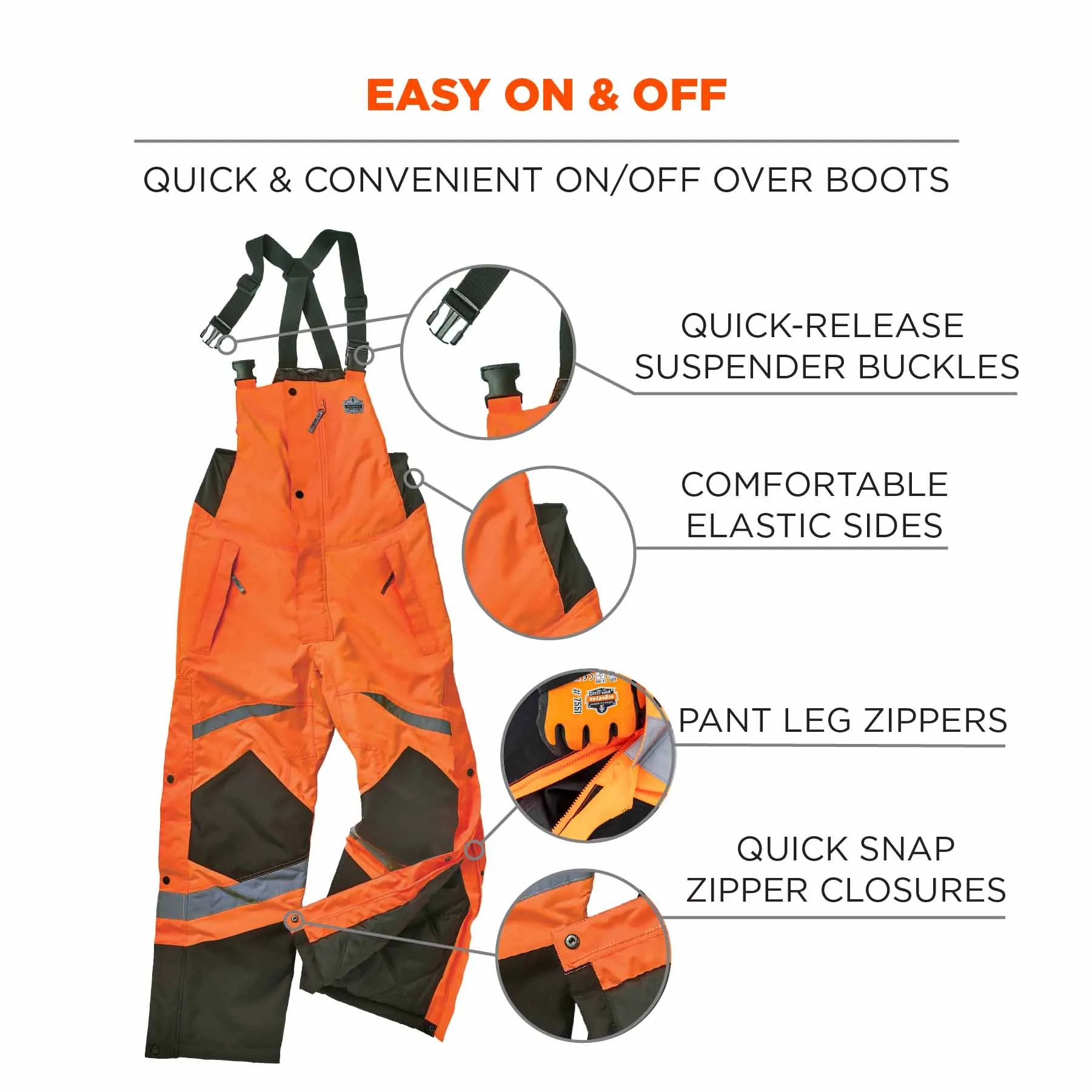 Ergodyne 25637 8928 3XL Orange Class E Hi-Vis Insulated Bibs