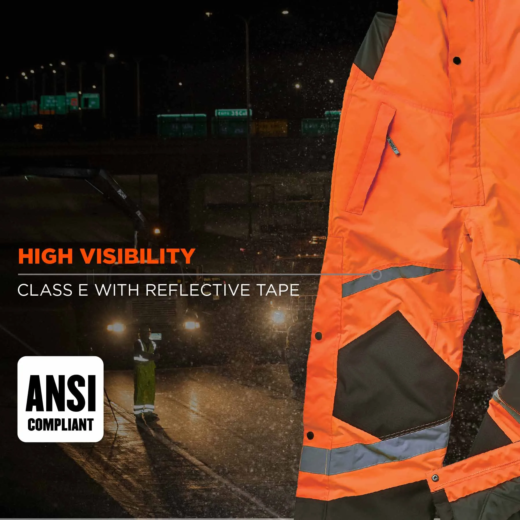 Ergodyne 25637 8928 3XL Orange Class E Hi-Vis Insulated Bibs