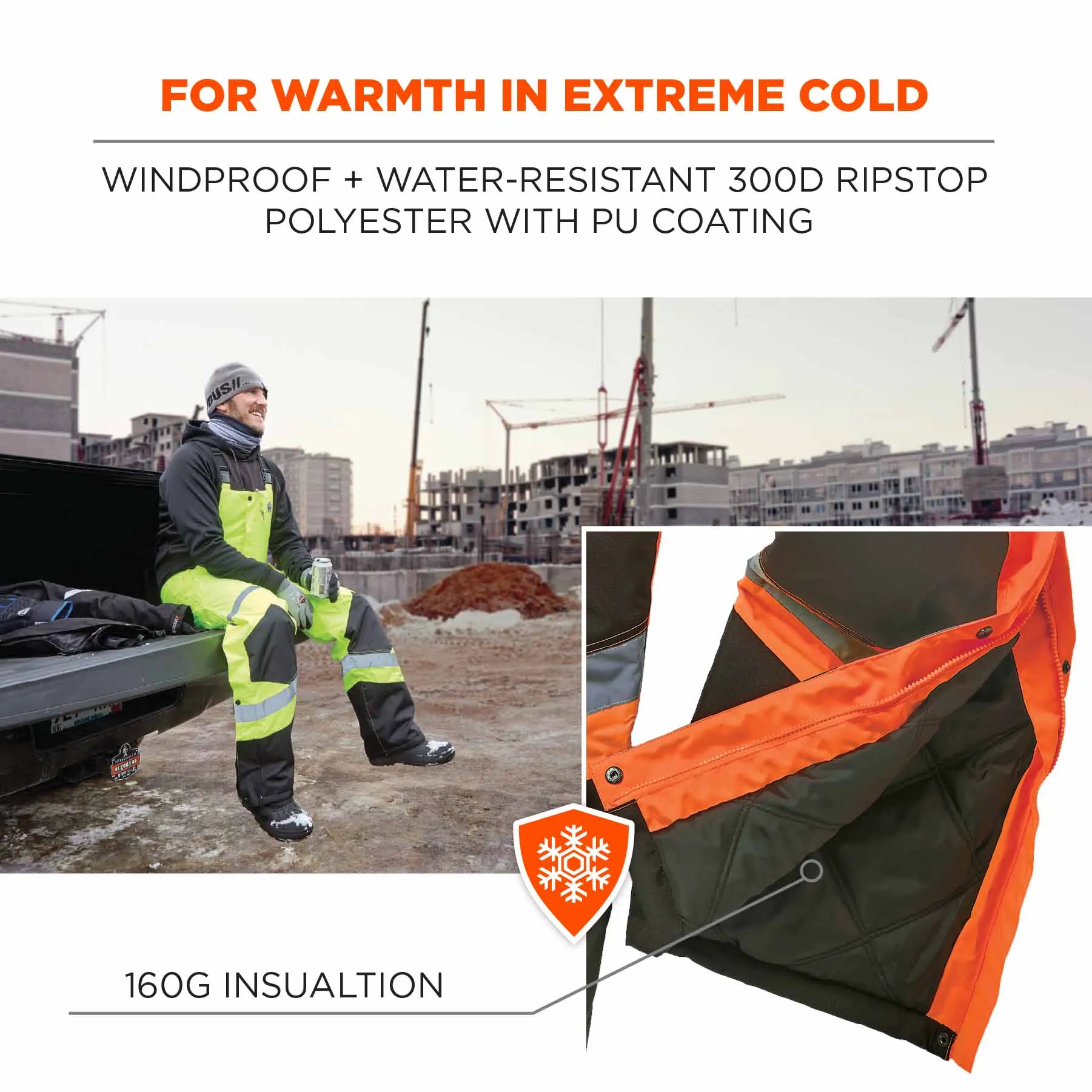 Ergodyne 25637 8928 3XL Orange Class E Hi-Vis Insulated Bibs