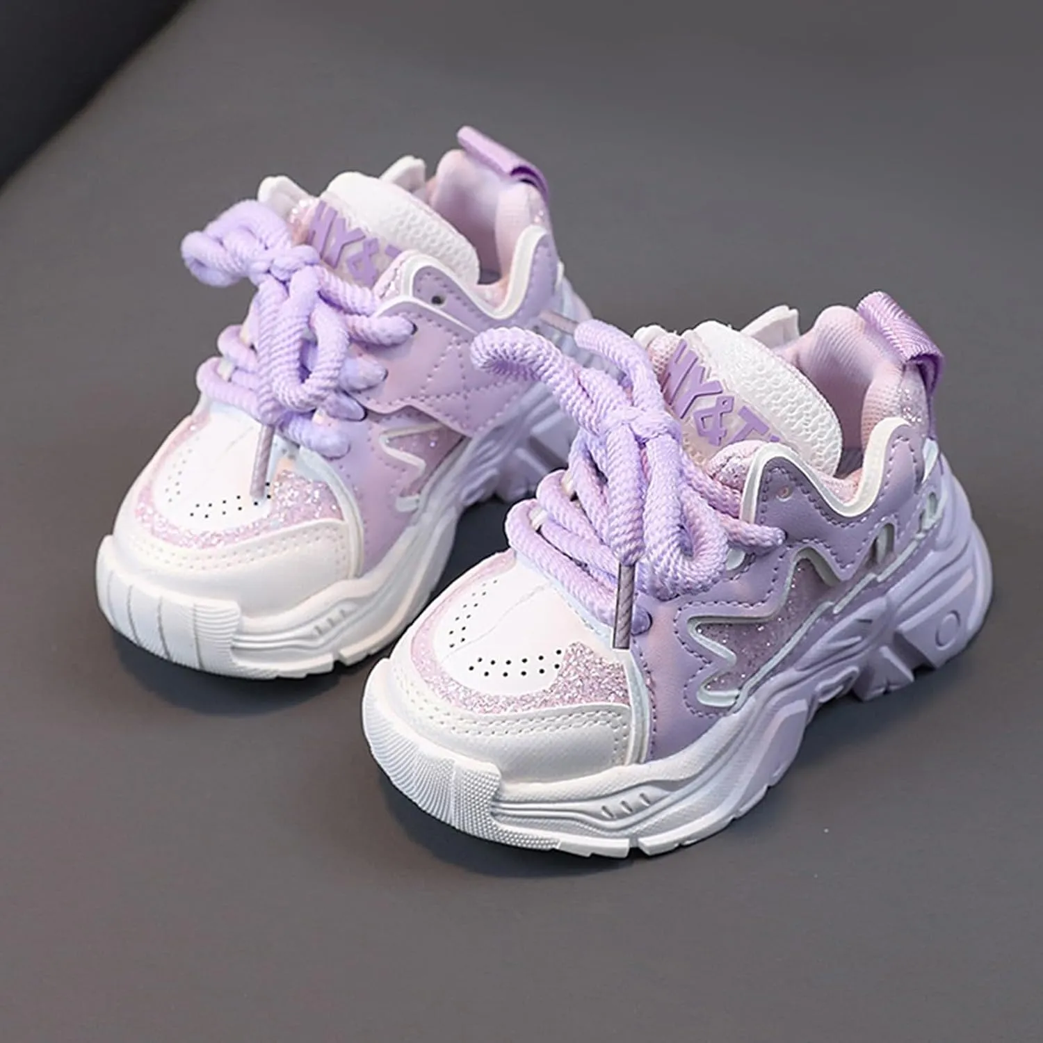 Girls Pink Sneakers Baby Kids Tennis Walking Shoes Toddler Fashion Platform Lightweight Lace Up Casual Walking Shoes