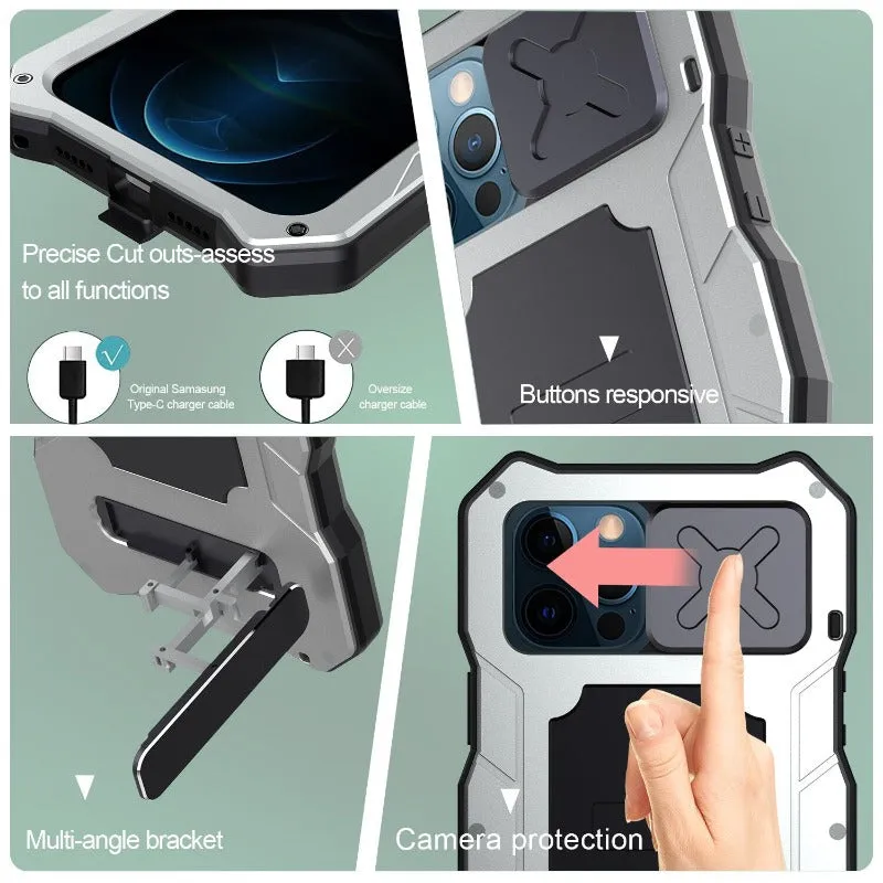 Heavy Duty Armor Metal Phone Case With Kickstand For IPhone