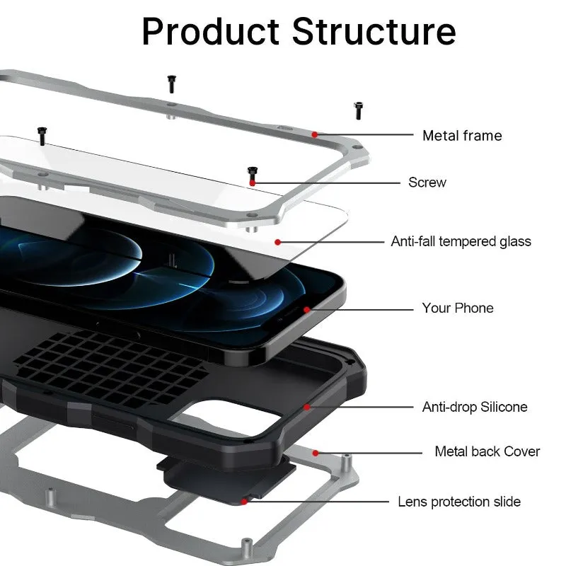 Heavy Duty Armor Metal Phone Case With Kickstand For IPhone