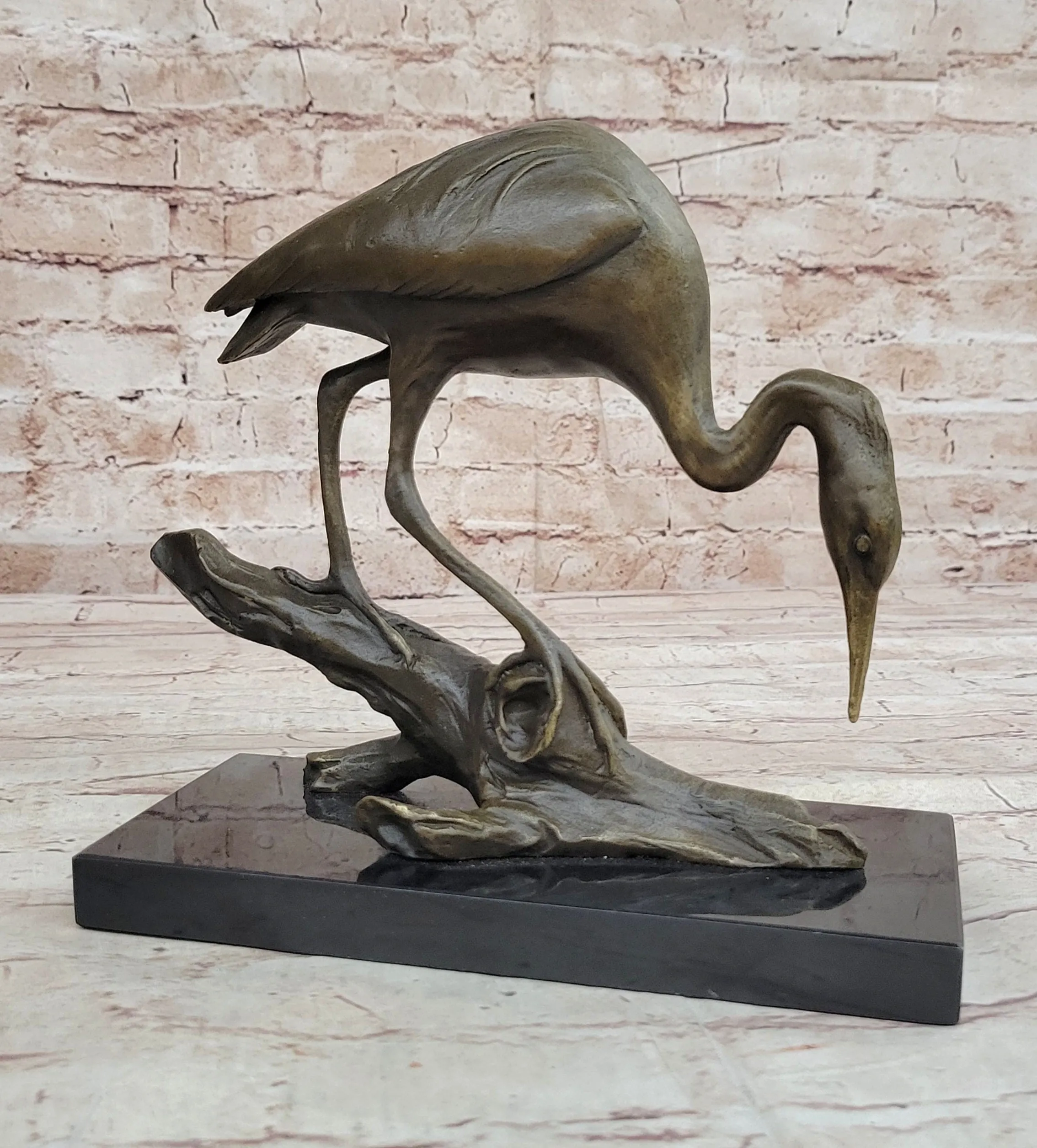 Hot Cast Art Deco Crane Marshland Bronze Sculpture Statue Cabin Decor Sale Decor