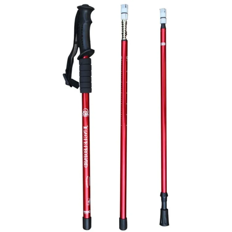 JUNGLELEOPARD 3-Section Straight Handle Aluminum Trekking Pole Multifunctional Walking Hand Crutches, Length: 66-135cm(Red)