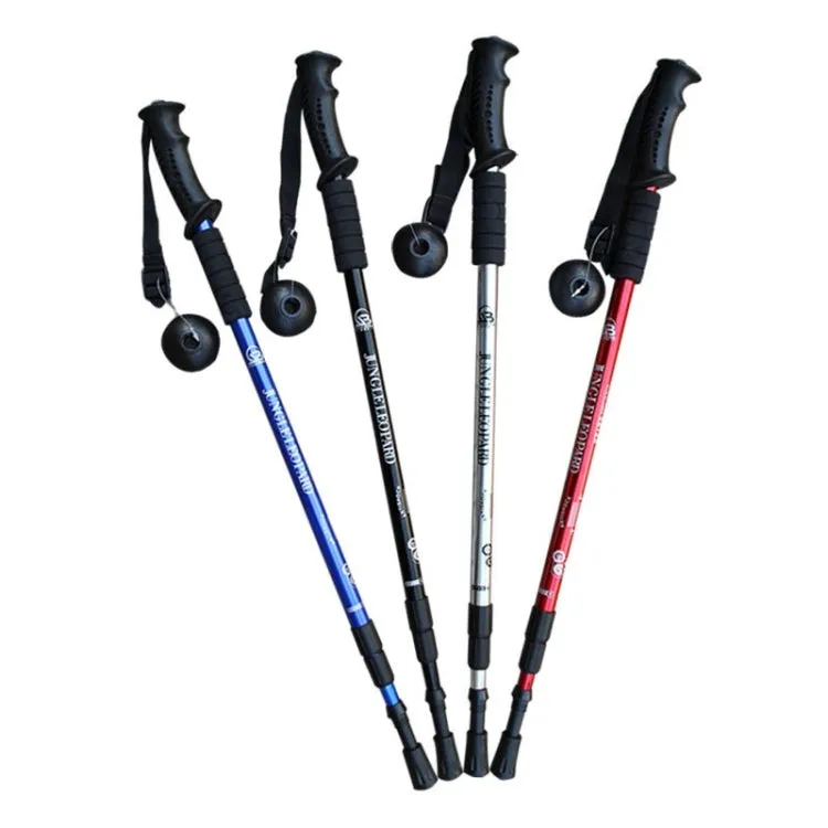 JUNGLELEOPARD 3-Section Straight Handle Aluminum Trekking Pole Multifunctional Walking Hand Crutches, Length: 66-135cm(Red)