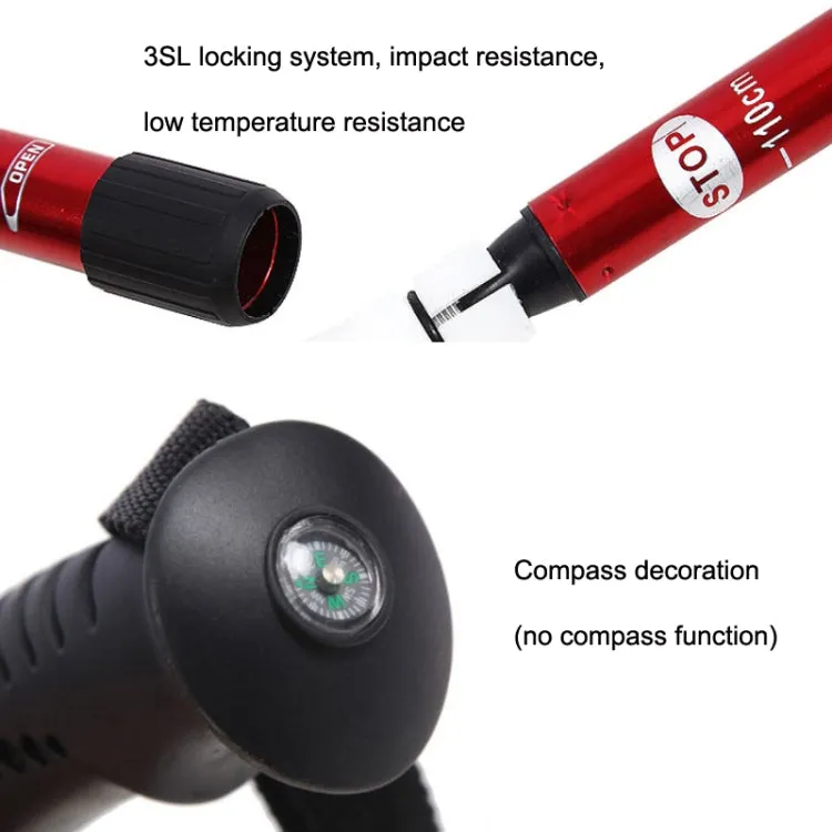 JUNGLELEOPARD 3-Section Straight Handle Aluminum Trekking Pole Multifunctional Walking Hand Crutches, Length: 66-135cm(Red)
