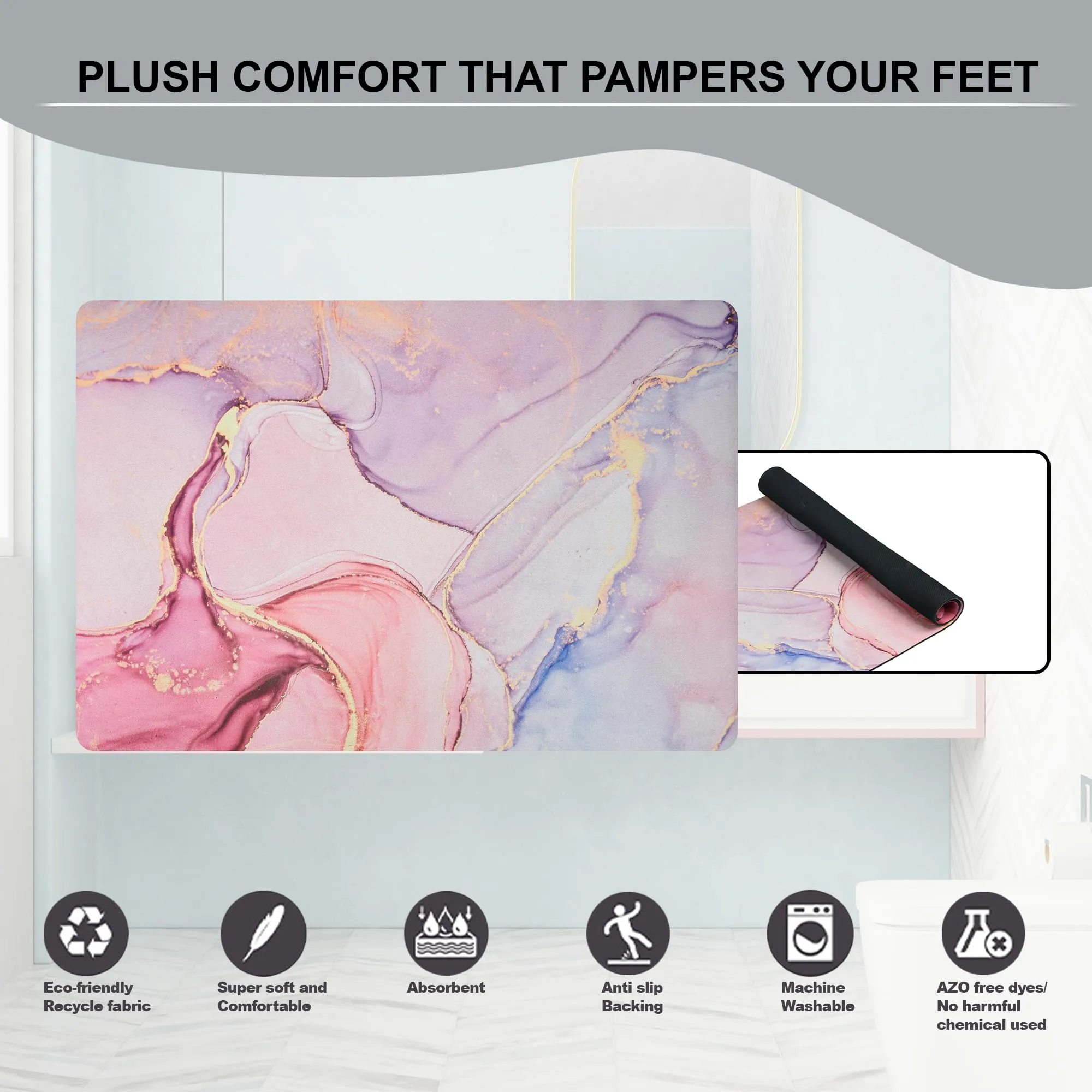 Kuber Industries Bathmat | Diatom Mud Rectangular Mat | Anti Skid Door Mat | Super Absorbent Bath Mat | Rubber Floor Mat for Home | Quick-Drying Non-Slip Floor Mat | HY040 | Pink