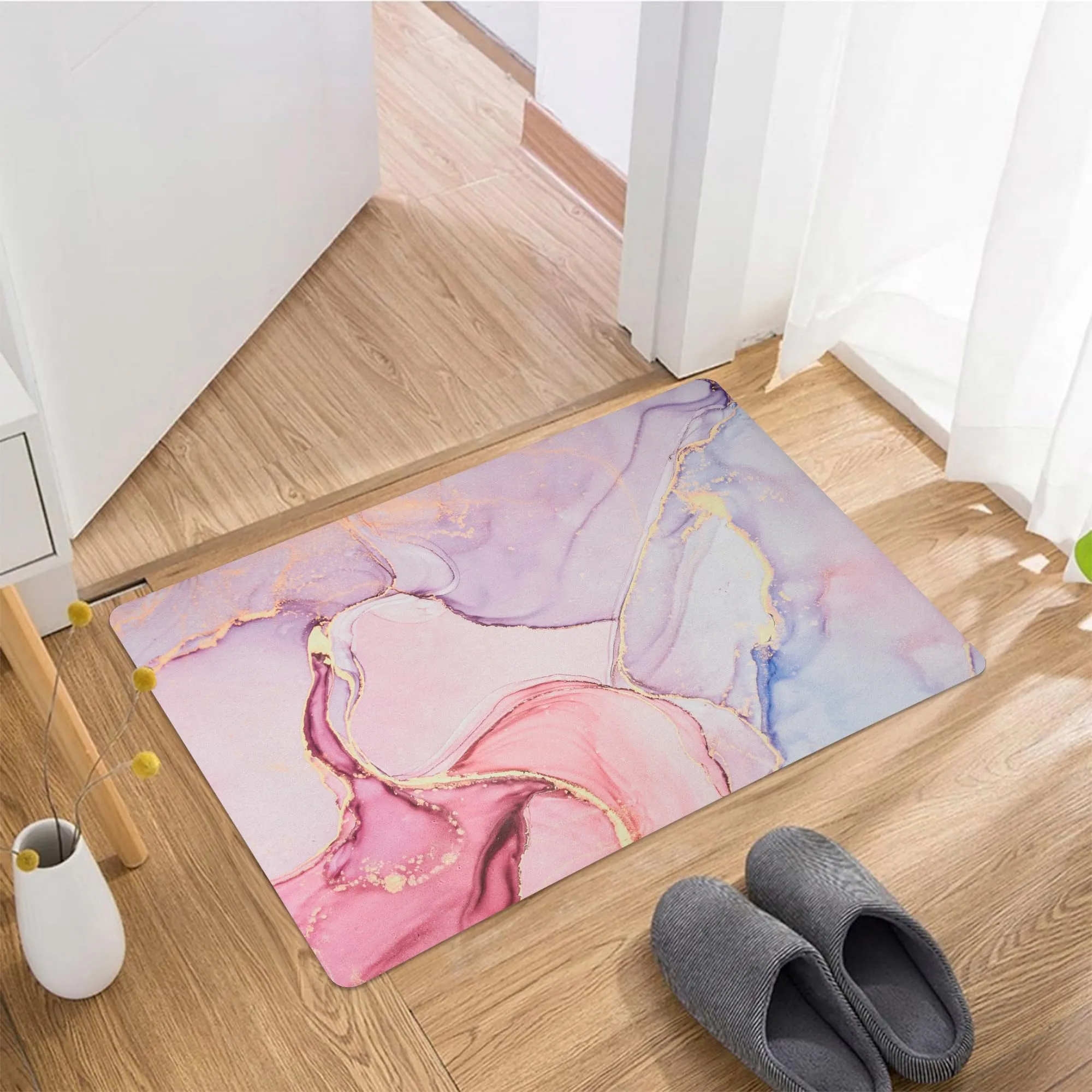 Kuber Industries Bathmat | Diatom Mud Rectangular Mat | Anti Skid Door Mat | Super Absorbent Bath Mat | Rubber Floor Mat for Home | Quick-Drying Non-Slip Floor Mat | HY040 | Pink