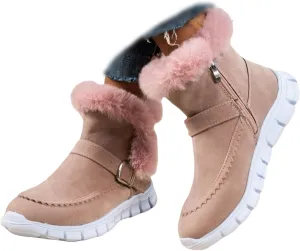 Lausiuoe Boots For Women Ankle Booties Warm Snow Winter Boots Casual Fashion Trendy Comfort Slip On Fur Lined Loafers Shoes
