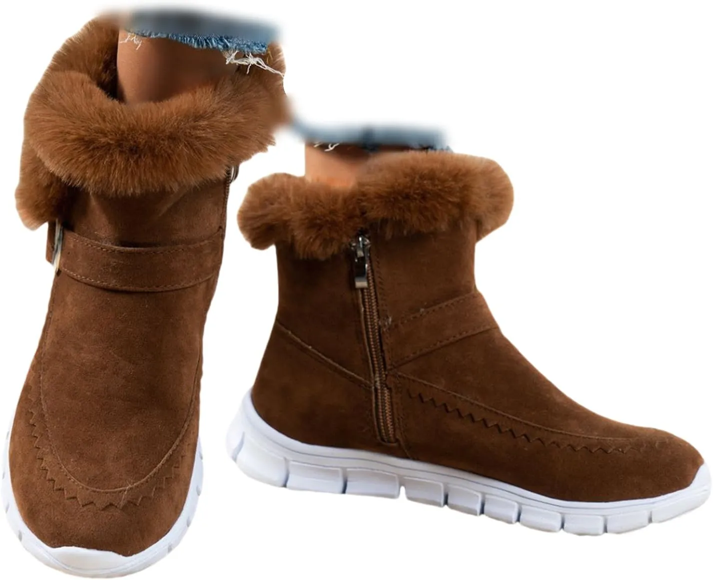 Lausiuoe Boots For Women Ankle Booties Warm Snow Winter Boots Casual Fashion Trendy Comfort Slip On Fur Lined Loafers Shoes