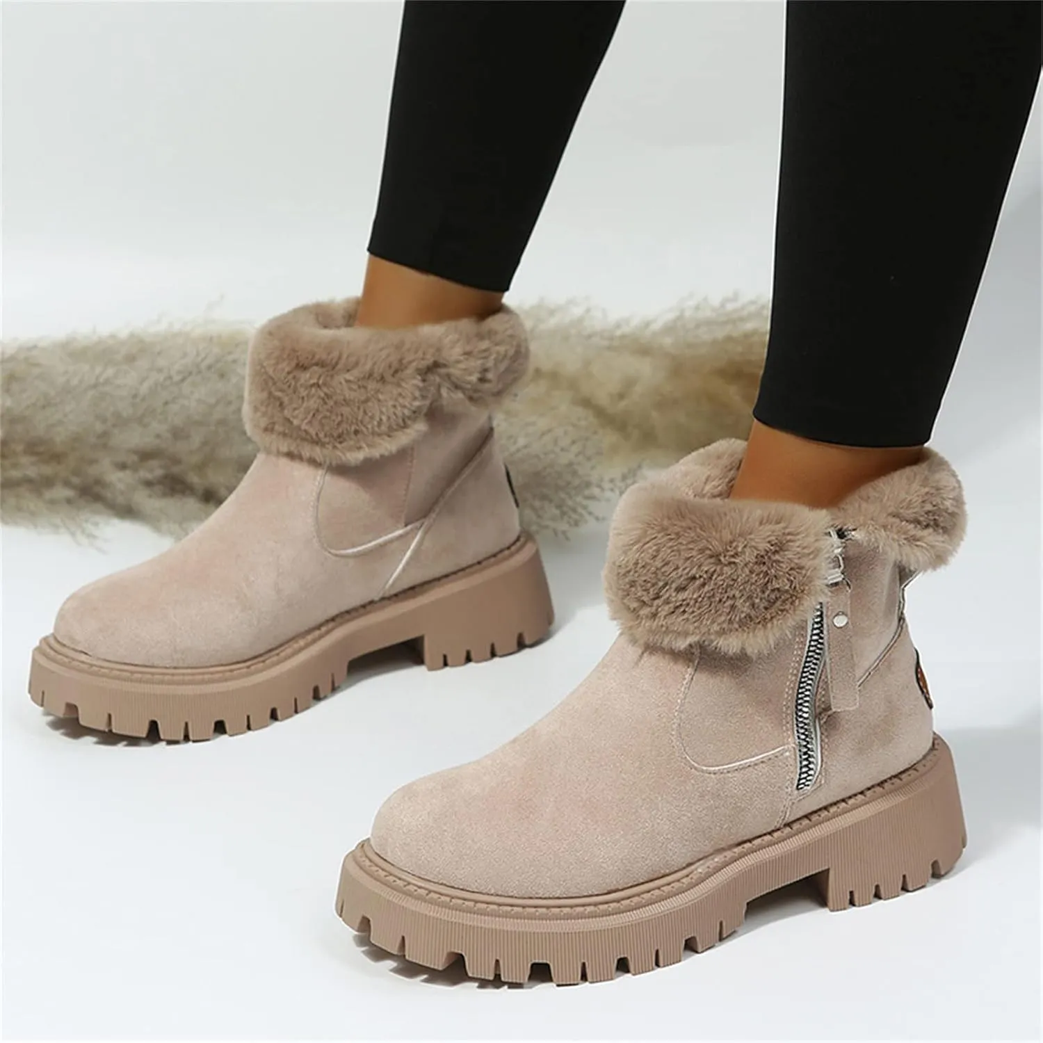 Lausiuoe Winter Dress Boots For Women 2024 Warm Fur Lined Snow Ankle Booties Comfortable Casual Fashion Fuzzy Loafers Shoes