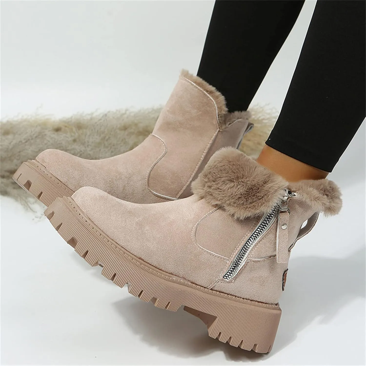 Lausiuoe Winter Dress Boots For Women 2024 Warm Fur Lined Snow Ankle Booties Comfortable Casual Fashion Fuzzy Loafers Shoes