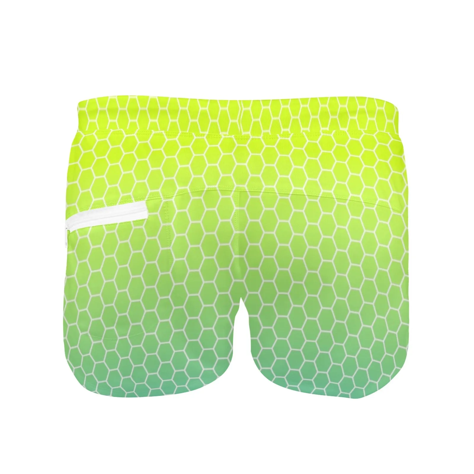 neon green hex print 5 Men's Swim Trunks with Zipper Pocket (Model L71)