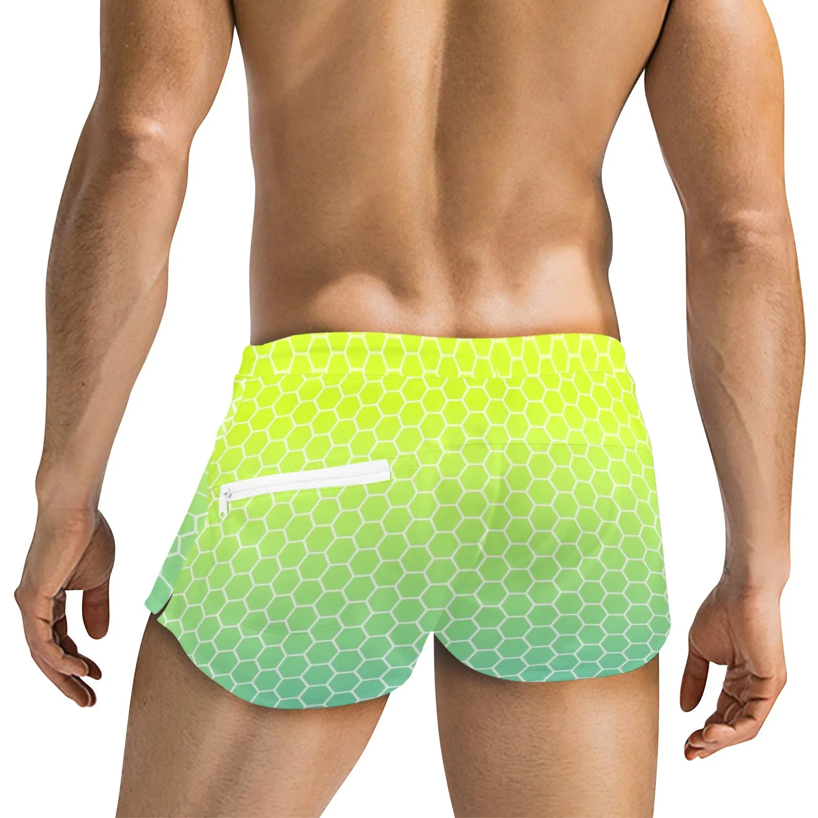neon green hex print 5 Men's Swim Trunks with Zipper Pocket (Model L71)