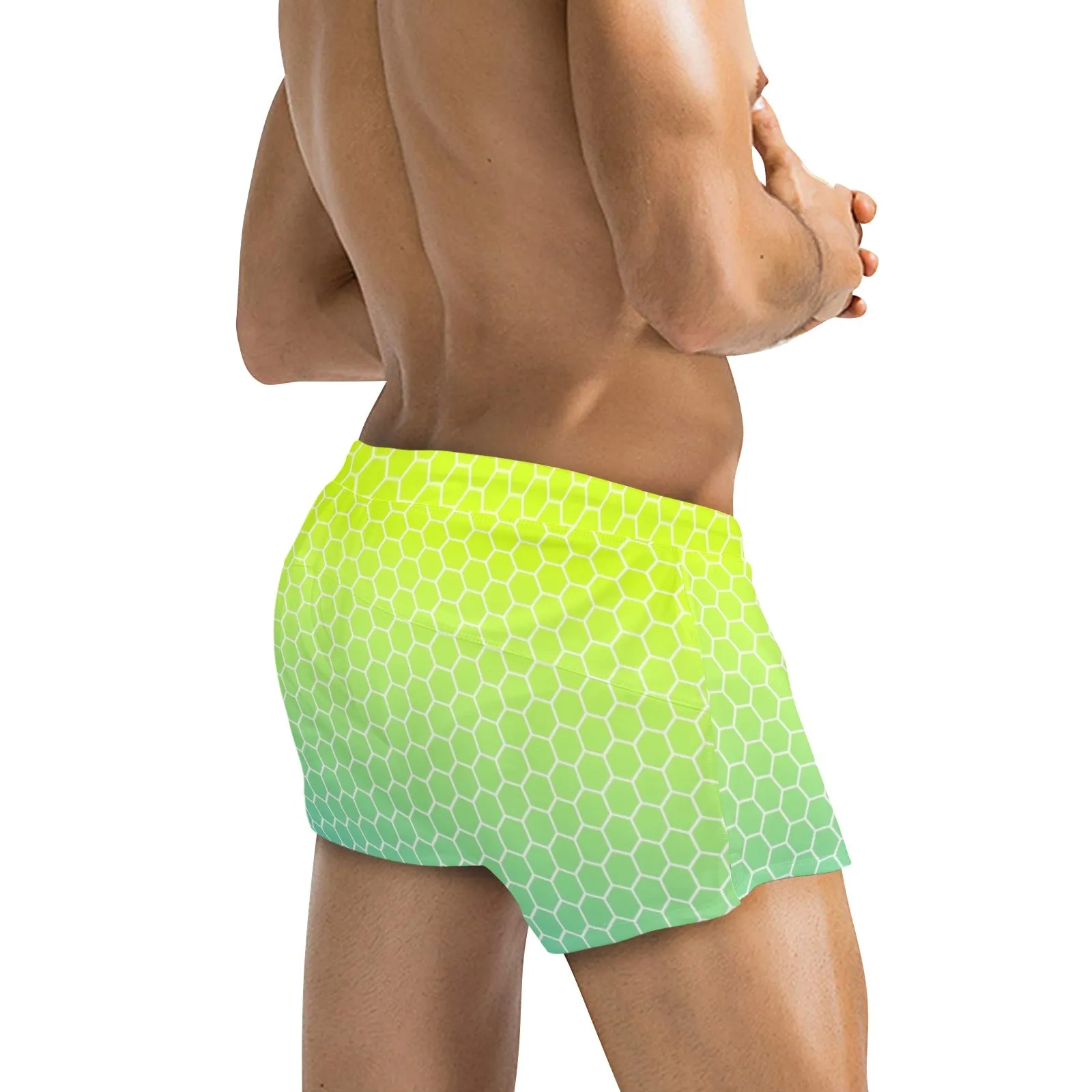 neon green hex print 5 Men's Swim Trunks with Zipper Pocket (Model L71)