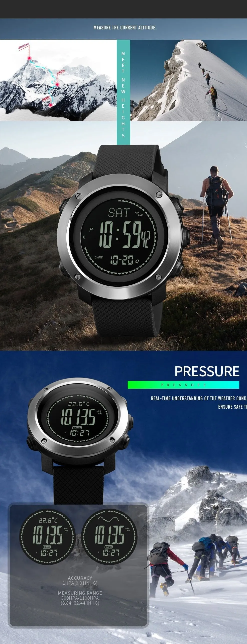 SKMEI Altimeter Barometer Thermometer Altitude Men Digital Watches Sports Clock Climbing Hiking Wristwatch Montre Homme 1418