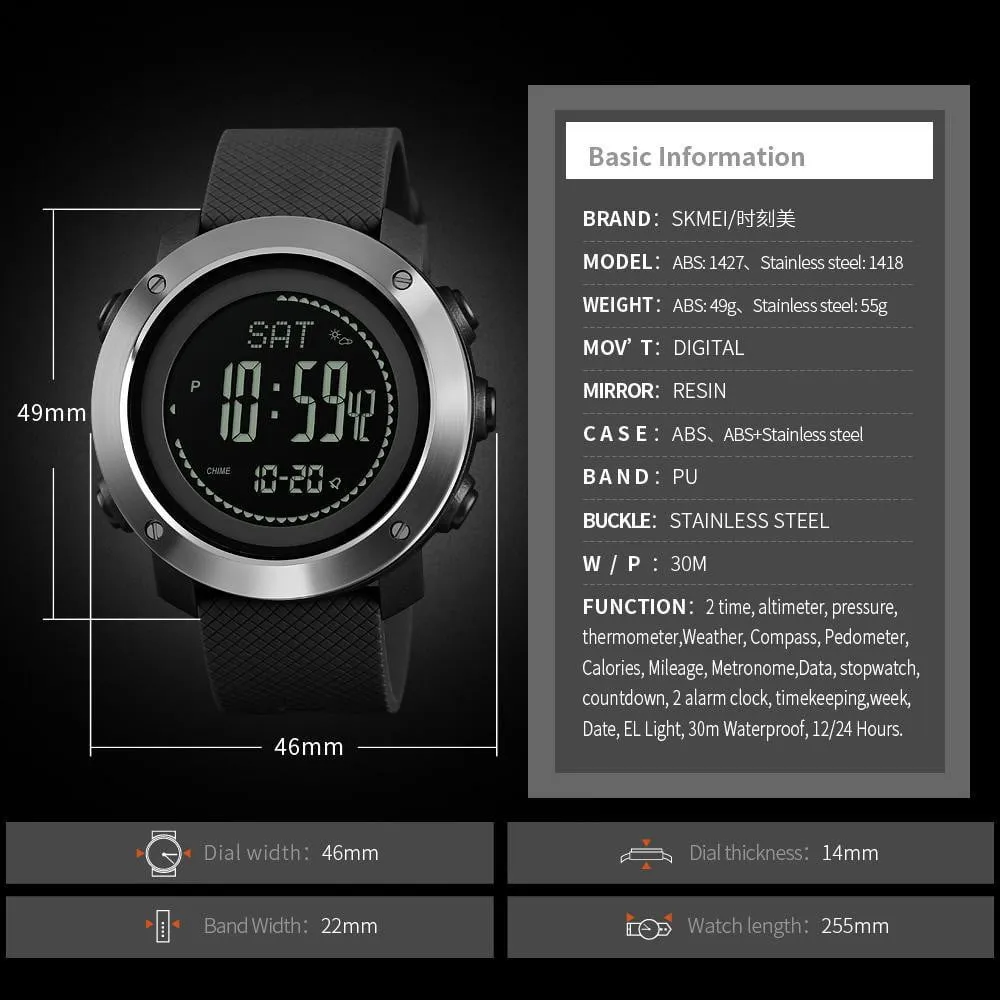 SKMEI Altimeter Barometer Thermometer Altitude Men Digital Watches Sports Clock Climbing Hiking Wristwatch Montre Homme 1418
