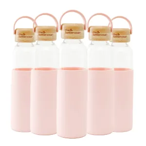 The Better Home Borosilicate Glass Water Bottle with Sleeve (500ml) | Non Slip Silicon Sleeve & Bamboo Lid | Fridge Water Bottles for Men & Women | Water Bottles for Fridge | Orange (Pack of 5)